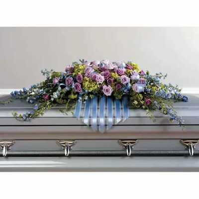 Blue ribbon casket spray