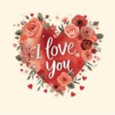 Heart-shaped floral graphic with roses and the words I love you