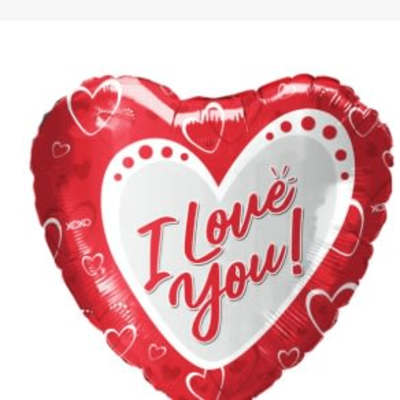 Heart-shaped red balloon with "I Love You!" text