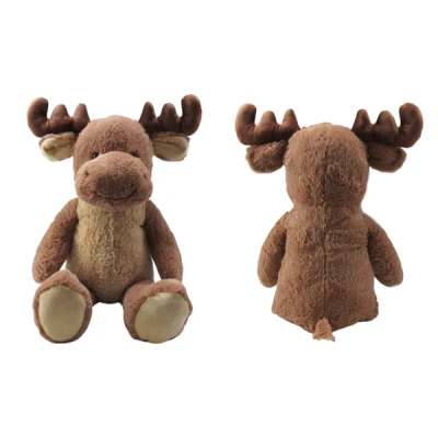 Plush moose toy shown front and back on a white background