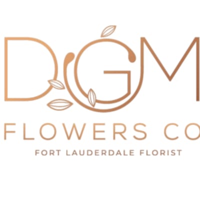Logo for DGM Flowers Co. with a stylized flower icon