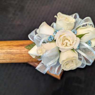 Blue and White Corsage
