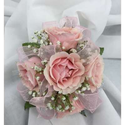 Pink Rose Corsage with Sheer Ribbon