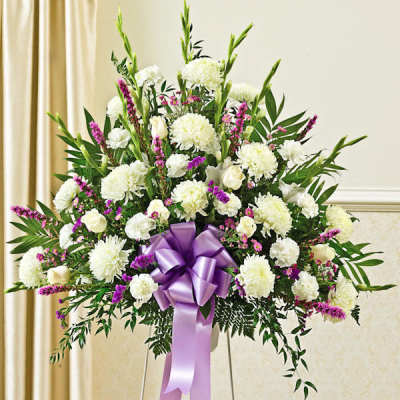 Lavander and white standing basket