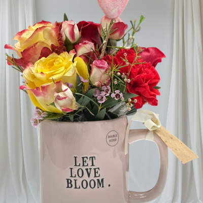 Let Love Bloom Mug Arrangement