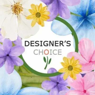 Designer’s Choice graphic with pastel flowers around the text