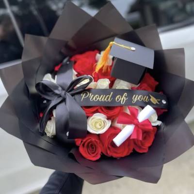 Graduation bouquet with 36 roses in red and white