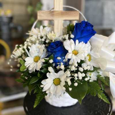 Sympathy Blue Floral Basket