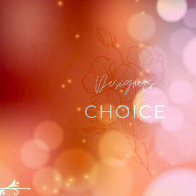 Decorative pink and orange graphic with the words "Designers Choice"