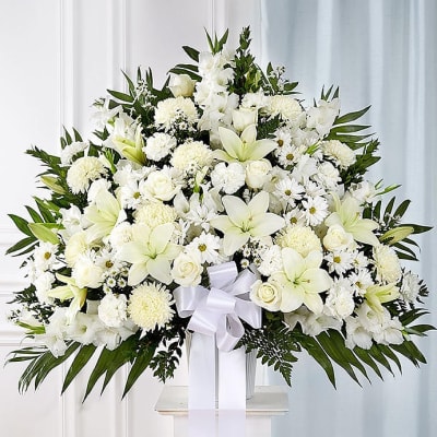 All white standing basket