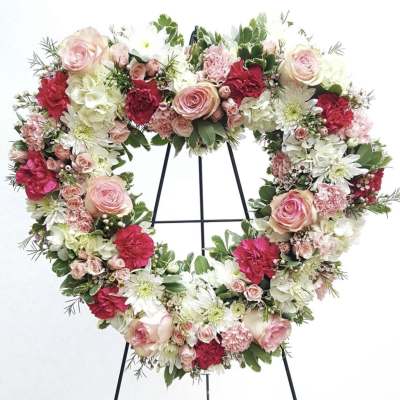 Pinks and White Funeral Heart