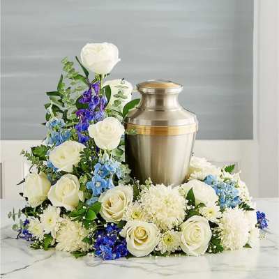 Cremation Wreath- Blue and White
