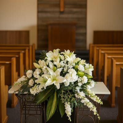 White Floral Casket