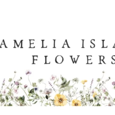 Amelia Island Flowers logo with a watercolor floral border