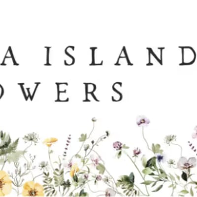 Amelia Island Flowers logo with a floral border