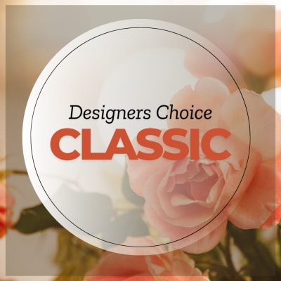 Graphic with pink roses and the words Designers Choice Classic