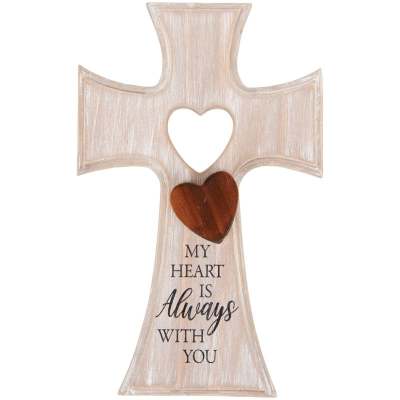 Memory Cross w/ Heart (light wood) 'My Heart...'