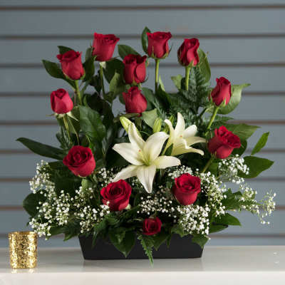 Red Rose Heart & Lilies