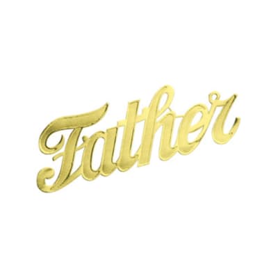 Gold script word "Gather" on a white background