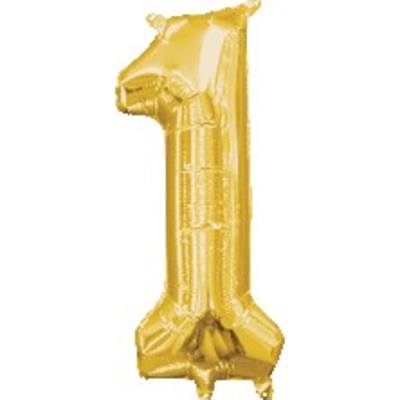 Gold foil balloon shaped like the number one