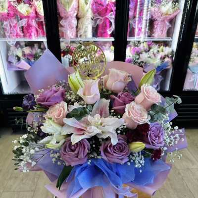 Happy Mother’s Day purple & pink mixed bouquet