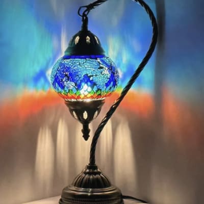 Decorative mosaic glass table lamp with a blue shade
