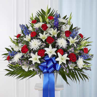 Heartfelt Sympathies Standing Basket - Red, White, and Blue