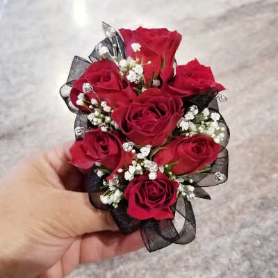 Red Rose Corsage with Black Ribbon