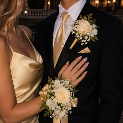 Champagne Garden Corsage & Boutonniere Set