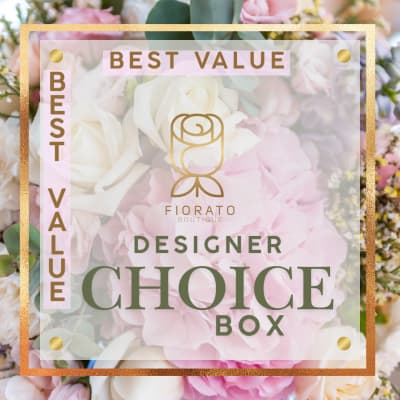 Designer choice flower box with pink and white roses