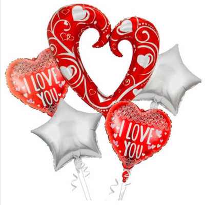 Heart-shaped love balloons with silver star balloons