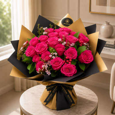 2 Dozen Handheld Bouquet - Hot Pink