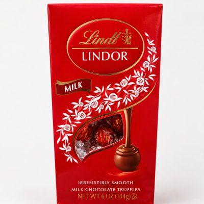 Red Lindt Lindor milk chocolate truffles box
