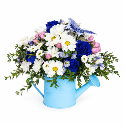 Blue Butterfly Bloom Watering Can