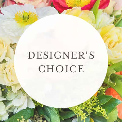 Designer’s choice floral bouquet with white, yellow, and pink blooms