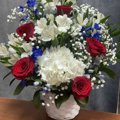 Blue, White and Red Basket