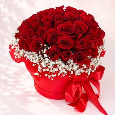 Lucina's Crimson Grace – Luxury Rose Hat Box