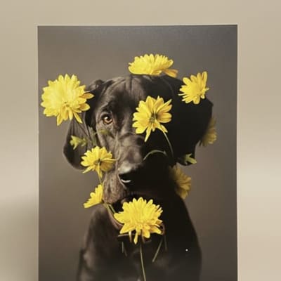 Animal lover card Dog with flowers
