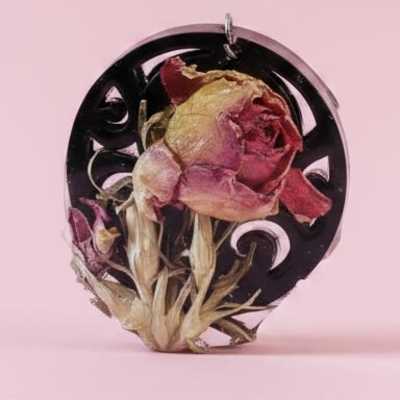 Resin Rose BOHO pendant on 22'inch silk cord necklace