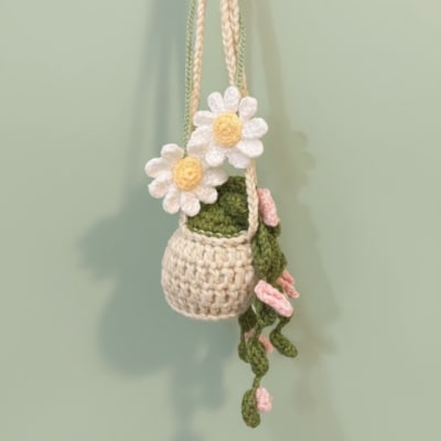 hanging crocheted flowering plant