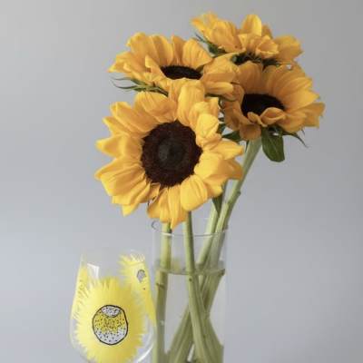 Painted Sunflower wine glass with sunflowers vase