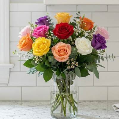 1 Dozen Multicolored Roses
