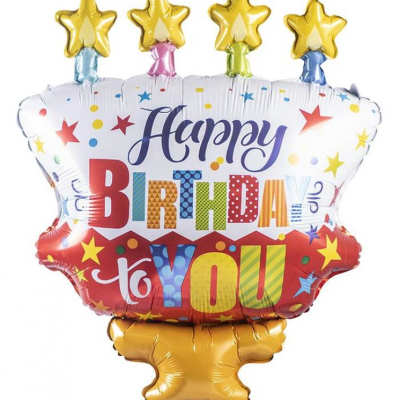 Birthday cake-shaped balloon with "Happy Birthday to You" text