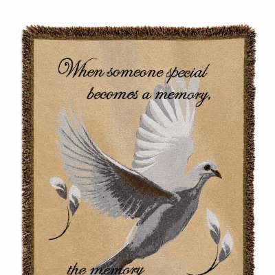 Memorial throw blanket with a dove and sympathy quote