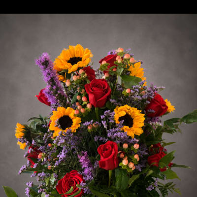 Red roses and sunflowers