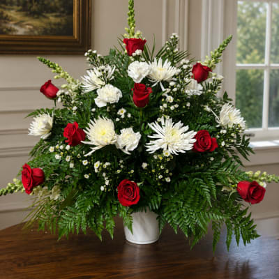 Red And White Funeral Arrangement