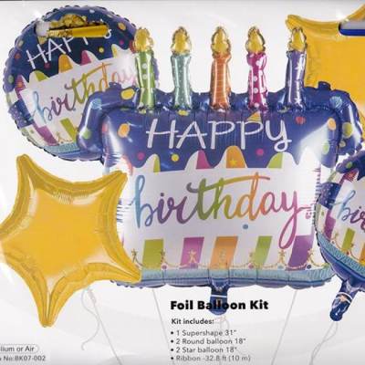 Birthday foil balloon kit with cake and star balloons
