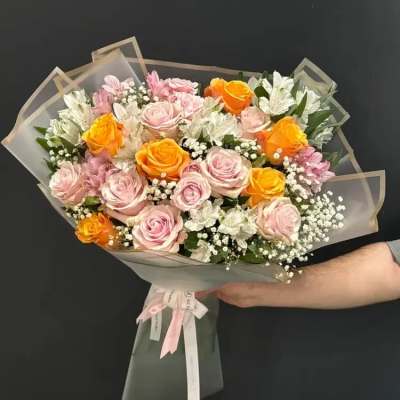 Blush & Sunset Rose Bouquet