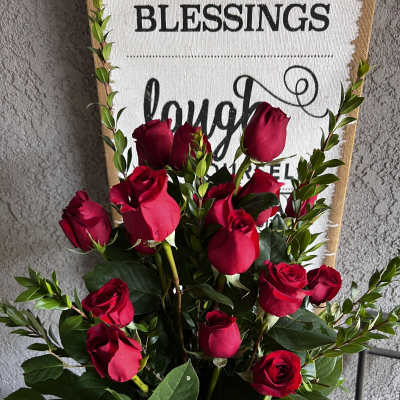 Dozen Long Stemmed Roses with Baby's Breath by BloomNation™