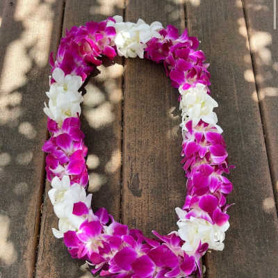 Purple and White orchid lei